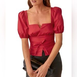 Reformation red friske puff sleeve top